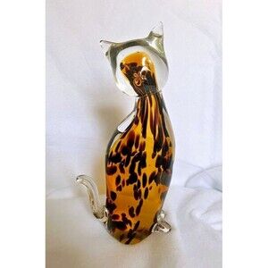VINTAGE Fifth Ave Crystal Blown Glass Cat Figurine